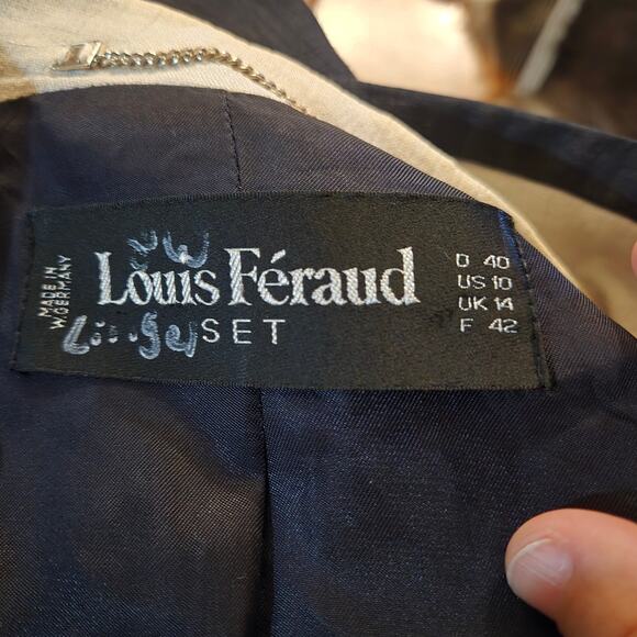 Louis Féraud Navy Linen Blazer Contrast Collar Women’s Size 10 - Picture 3 of 8